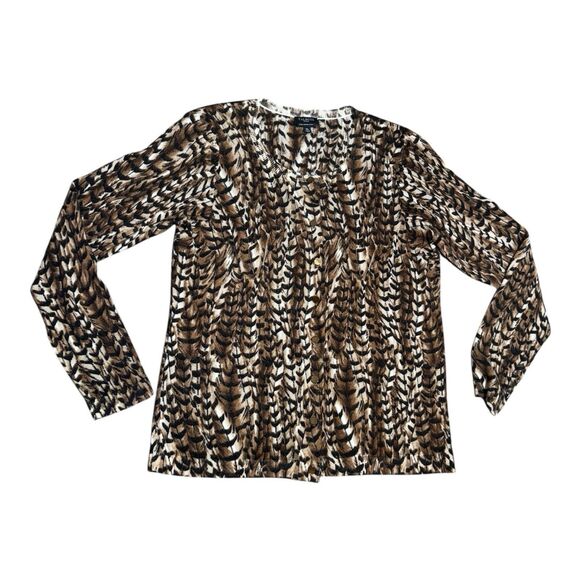 Talbots Women’s M P 100% Merino Wool Cardigan Sweater Brown Autumn Print Lng Slv - Picture 1 of 7
